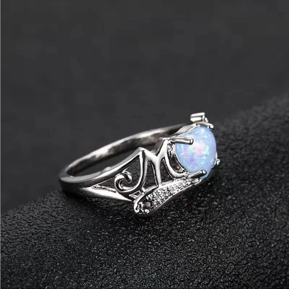 New 925 Silver MOM Delicate Opal Heart With MOM Letter Sweet Finger Ring - Picture 6 of 7